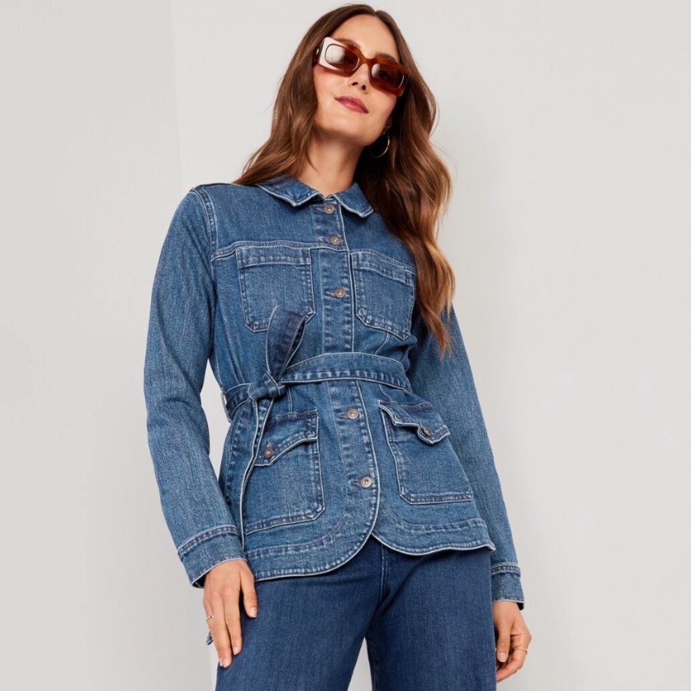 NWOT OLD NAVY DARK WASH BELTED DENIM JEAN JACKET - Sz L & XLP
